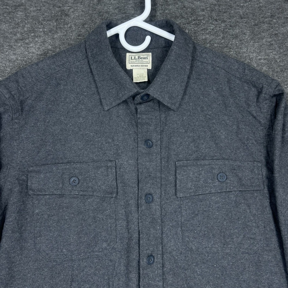 LL Bean Chamois Shirt Mens Large Gray Slightly Fitted Button up Long Sleeve